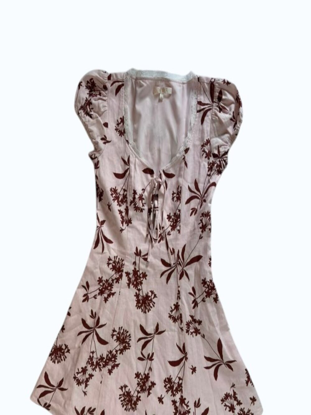 WAFY Women's Linen Rayon Floral Mini Dress Size S Cottagecore Boho Pink